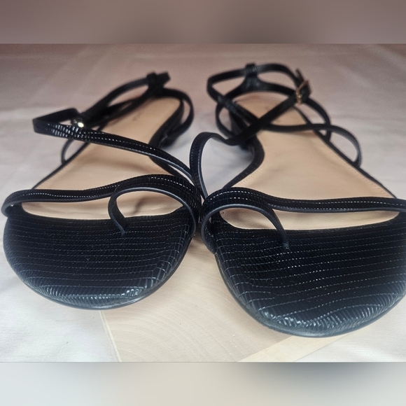 Via Spiga Calandre Black Croc Embossed Leather Mediterranean Sandal Sz 6 NWT - Picture 9 of 12